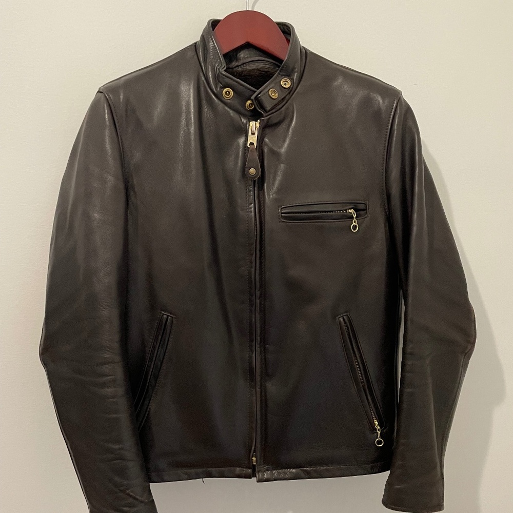 Schott 141 Classic Racer Leather Motorcycle Jacket, Brown
